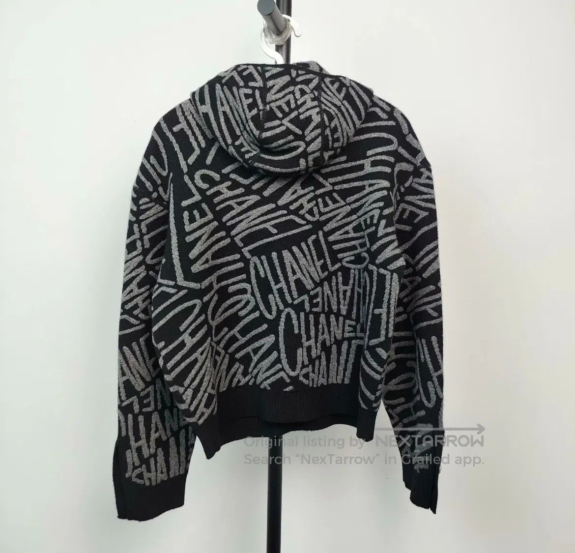 Chanel Chanel Black and grey letter logo knitted cashmere hooded Size M / US 6-8 / IT 42-44 - 2 Thumbnail