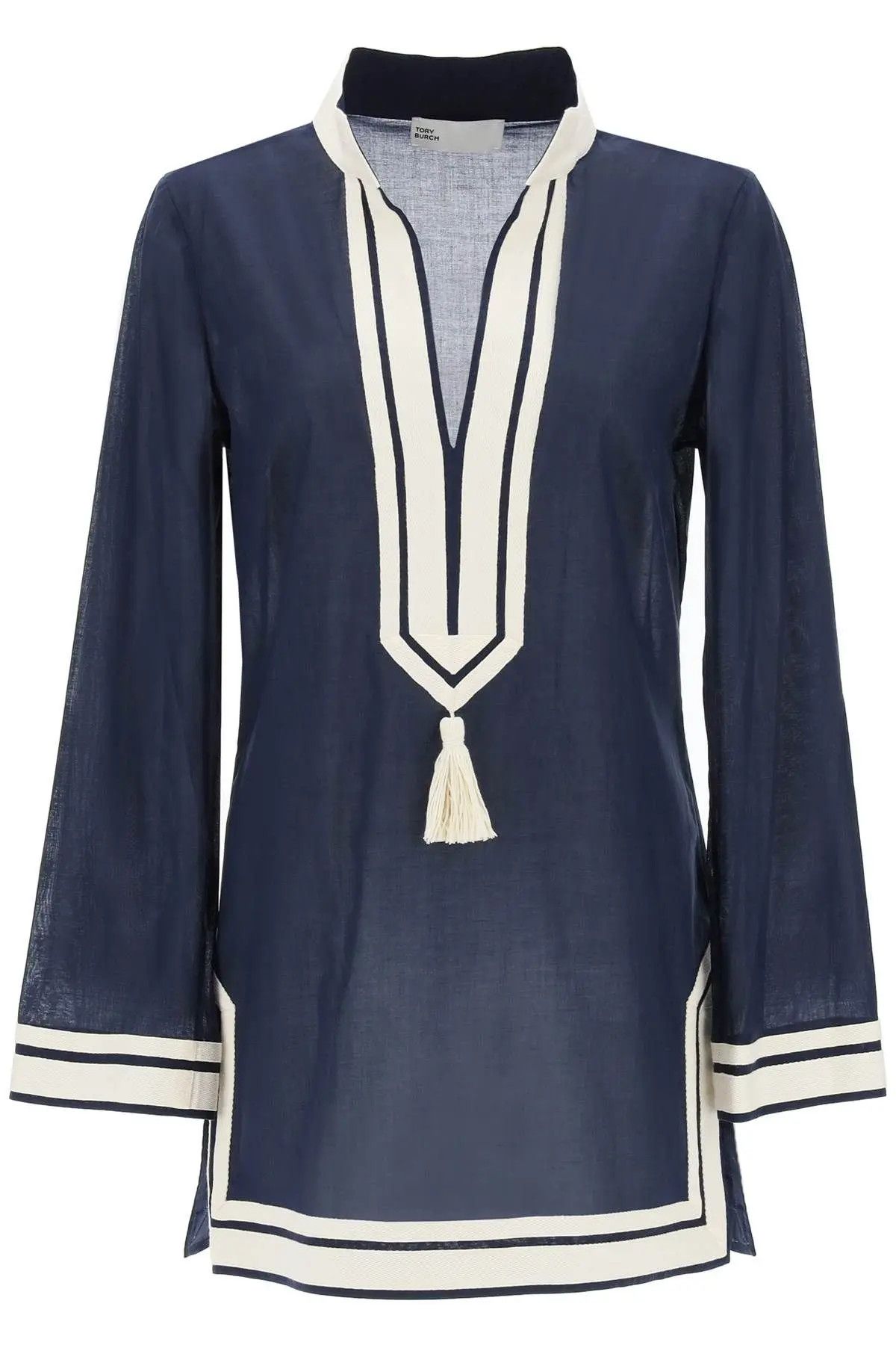 image of Tory Burch O1S22I1N1223 Tory Cotton Mini Tunic Dress In Blue, Women's (Size Small)