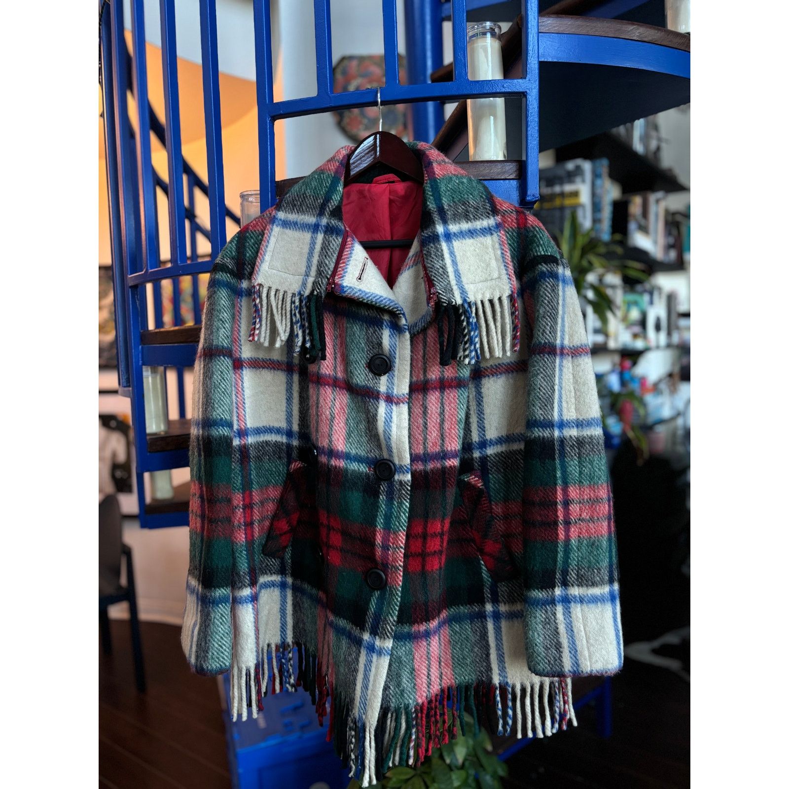 Vintage Vintage Plaid Fringe Wool Jacket with Scarf Collar Size M Size US M / EU 48-50 / 2 - 3 Thumbnail