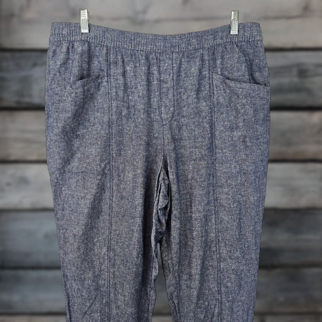 Old Navy Old Navy Womens Ankle Pants Pull On High Rise Sz Large Blue Linen Blend Size 36" / US 14 / IT 50 - 1 Thumbnail