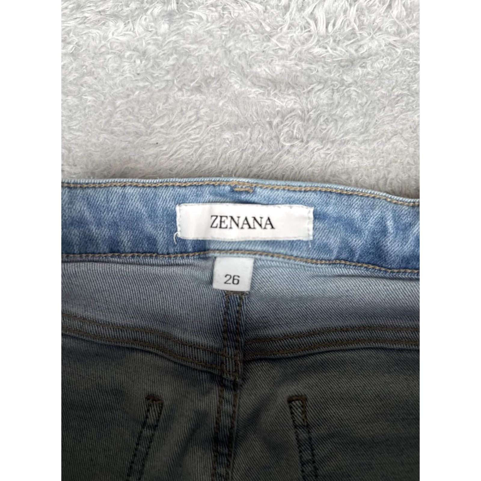 Vintage Zenana Jeans Womens 26 Blue Med Wash Mid Rise Distressed Stretch Flared 5-Pocket Denim Vintage No Size 26" / US 2 / IT 38 - 6 Thumbnail