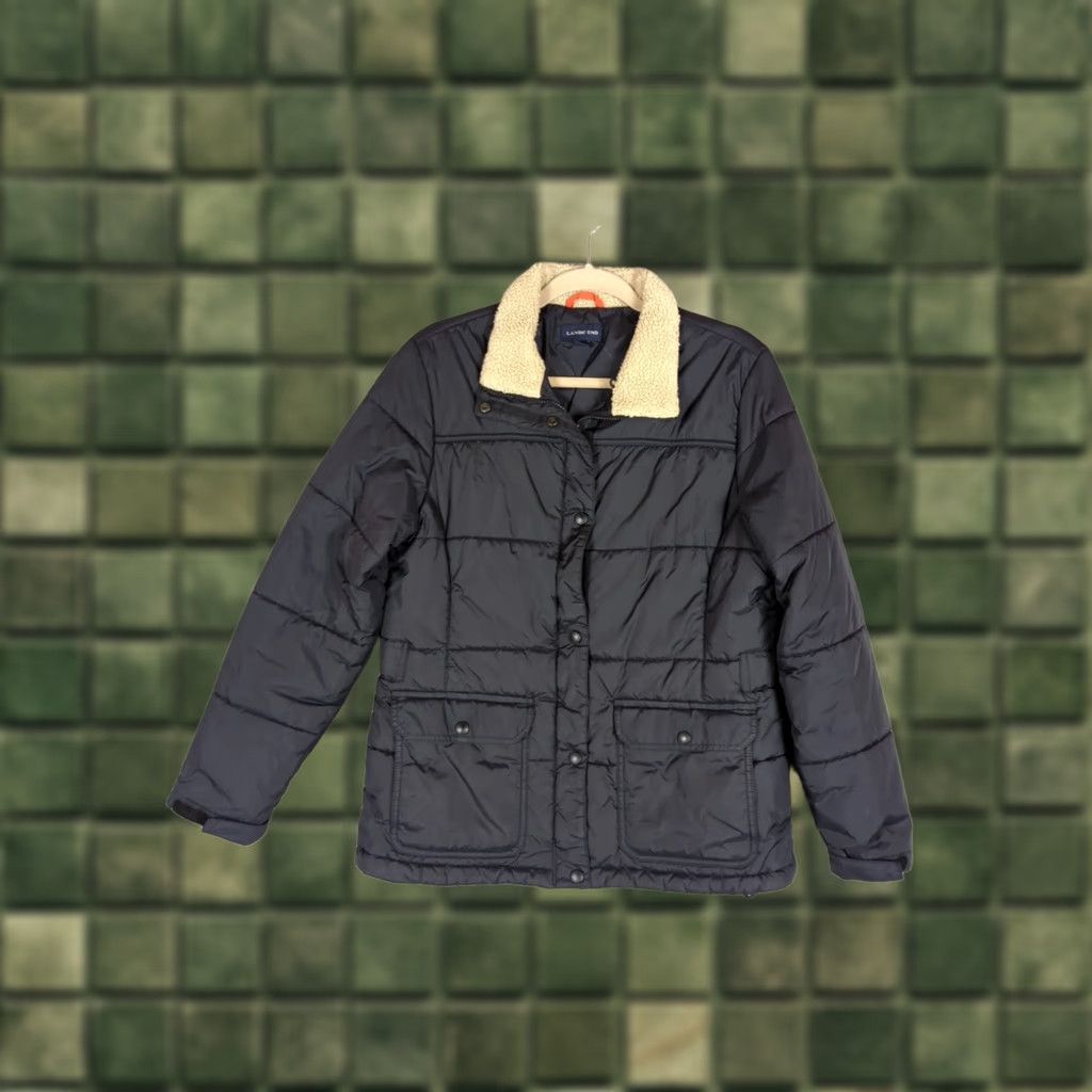 Lands' End Lands' End Quilted Jacket Women M Black Nylon Insulated Sherpa Collar Long Sleeve Zip Short Length Regular Fit Casual Size M / US 6-8 / IT 42-44 - 1 Thumbnail