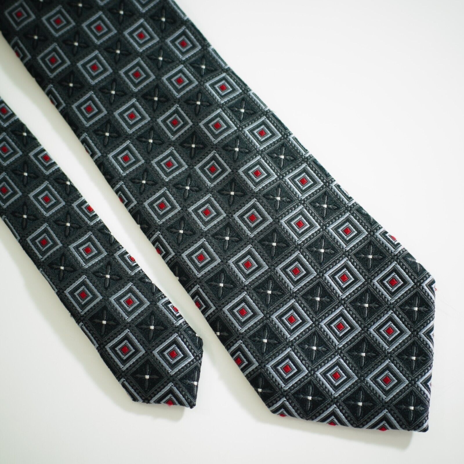 Jos. A. Bank Jos A Bank Signature Gray Red Geometric Woven Silk Tie Size ONE SIZE - 1 Thumbnail