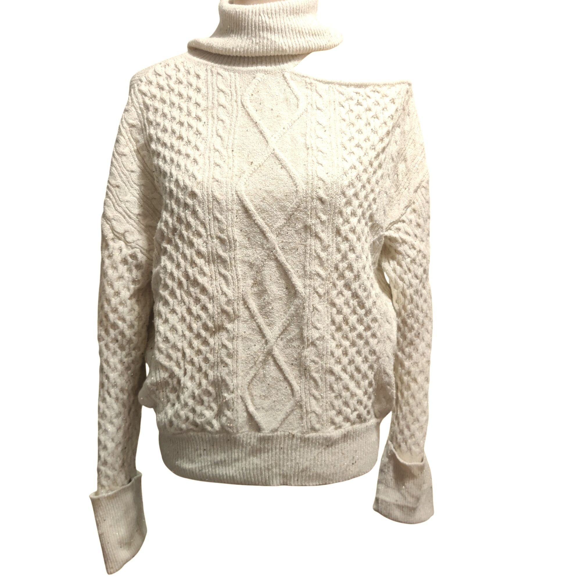 Other Sofia Jeans M Cream Cable Knit Cold Shoulder Turtleneck Swea Size M / US 6-8 / IT 42-44 - 1 Thumbnail