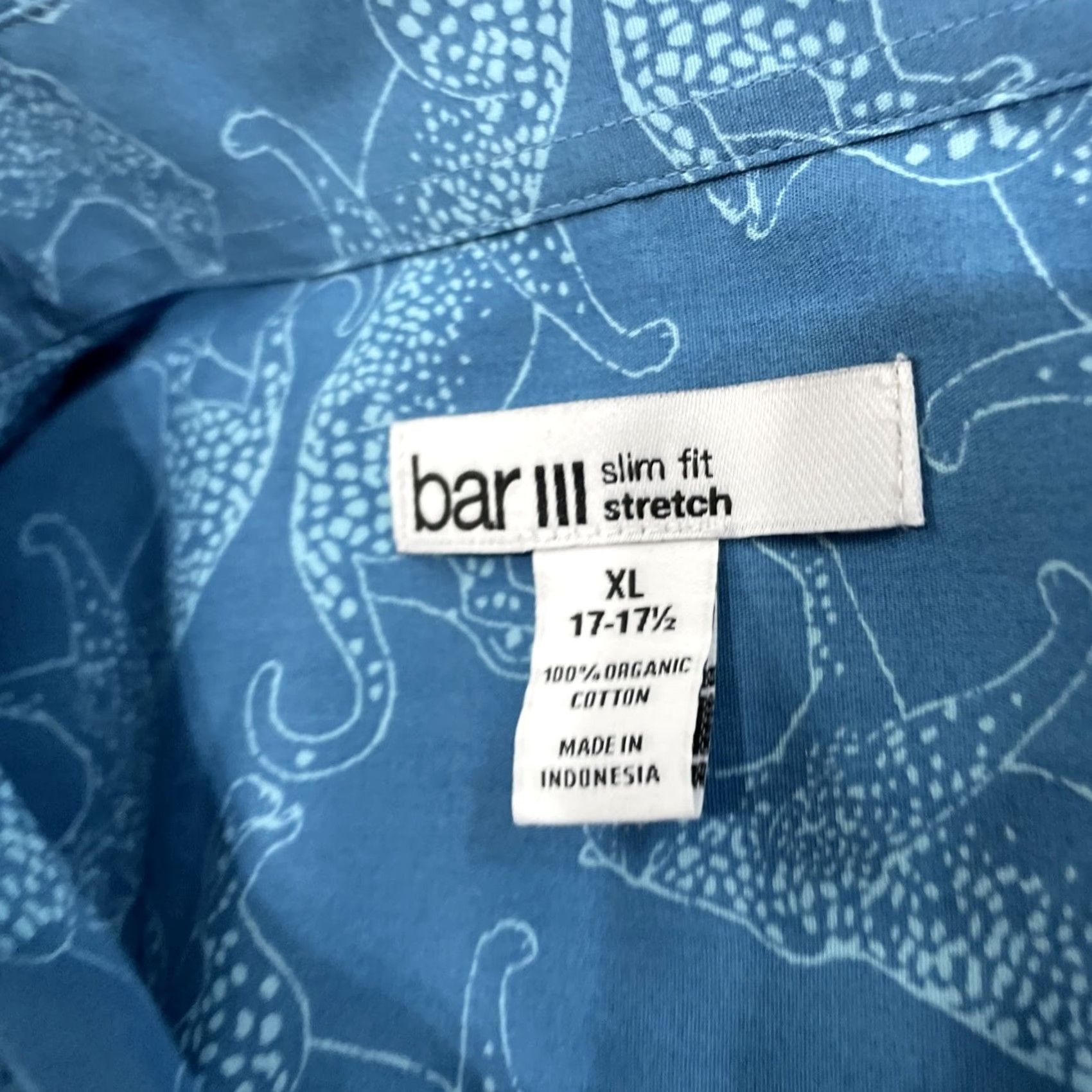 Bar III BAR III JAGUAR Dress Shirt Men XL 17 17.5 Teal Blue Cat Print Button Shirt 50" Size 46R - 4 Thumbnail