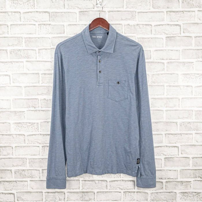 Todd Snyder TODD SNYDER Men's Long Sleeve Polo Shirt in Blue Cotton ...