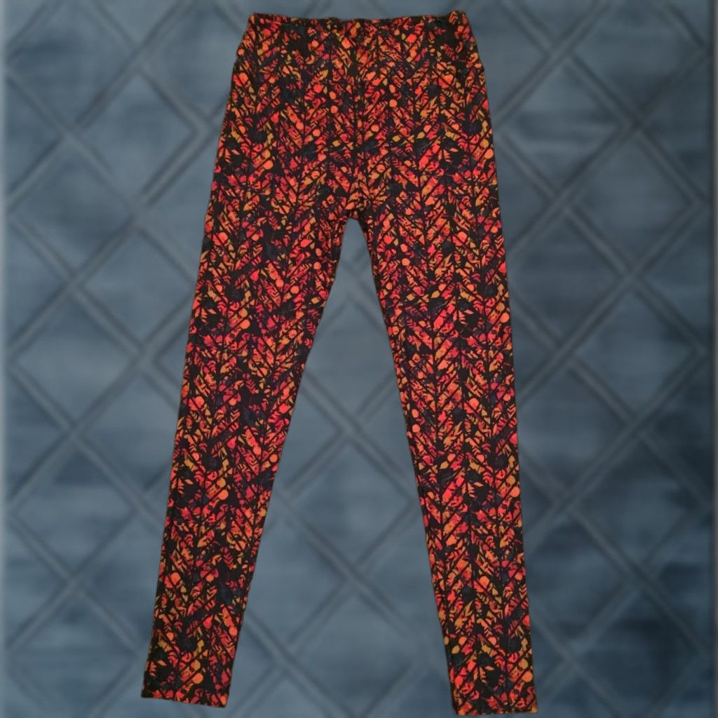 Vintage LuLaRoe Leggings One Size OS Black Orange Floral NWOT Size 42" / US 20 - 1 Thumbnail