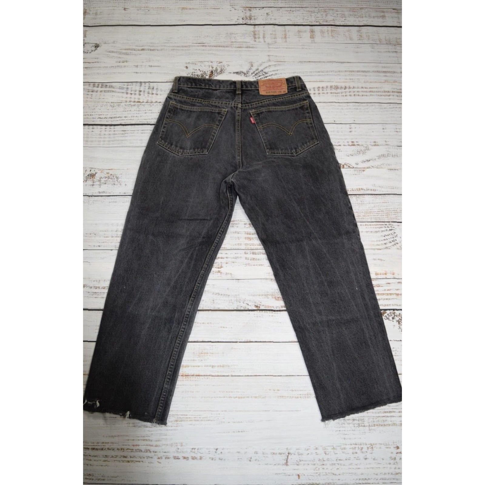 Levi's VINTAGE Levi's 510 Jeans Women 29 High Waist Tapered 80s Cut Hem Black Faded Womens Size 29" - 5 Thumbnail
