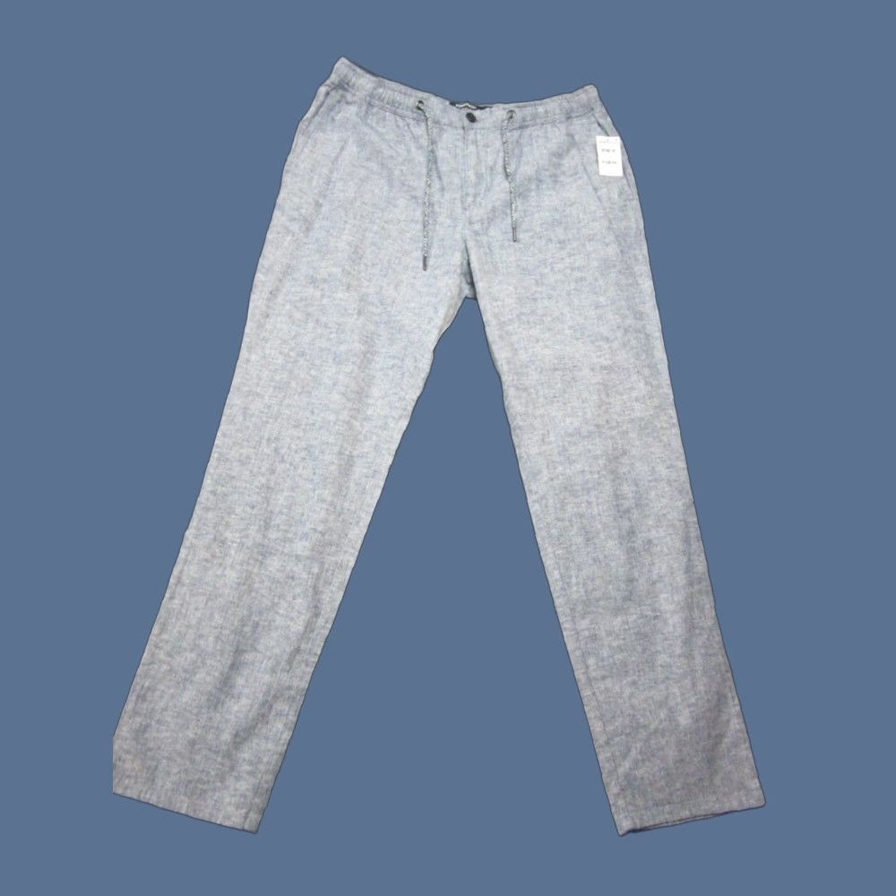 Nordstrom Pants Mens Large Blue Twilight Linen Stretch Mid Rise Slim Drawstring