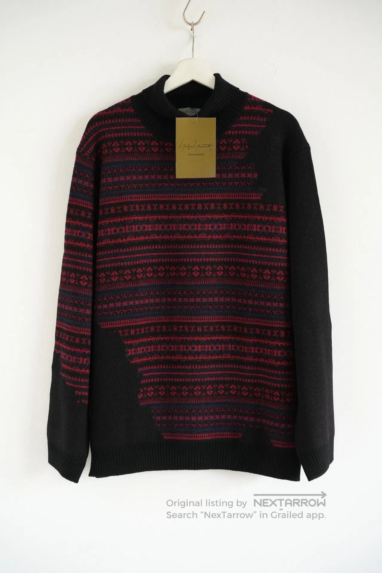Yohji Yamamoto Black Red Striped Turtleneck Sweater.