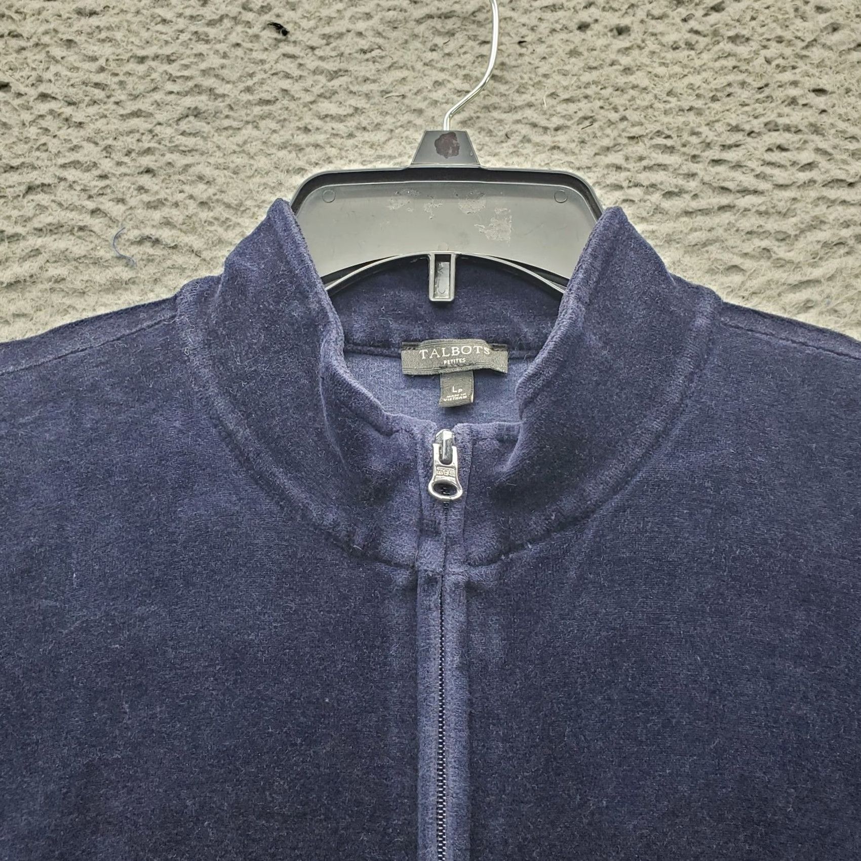 Talbots Talbots Velour Jacket Womens Petite Large Navy Long Sleeve Mock Neck Full Zip Size L / US 10 / IT 46 - 7 Thumbnail