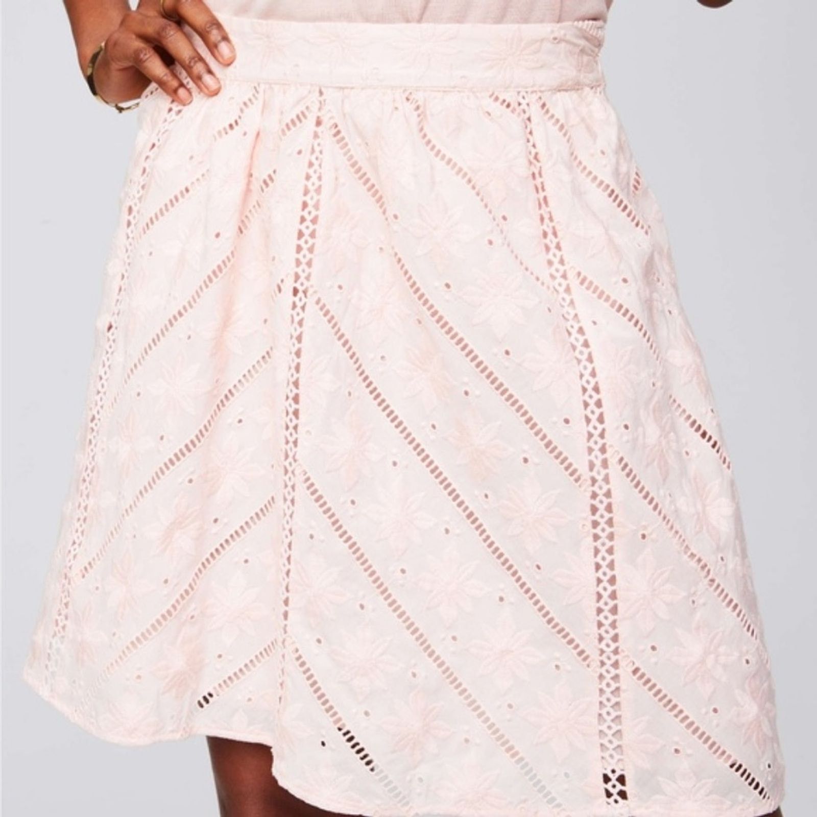 Loft LOFT Light Pink Chevron Floral Cutout Cotton Skirt Size 30" / US 8 / IT 44 - 3 Thumbnail