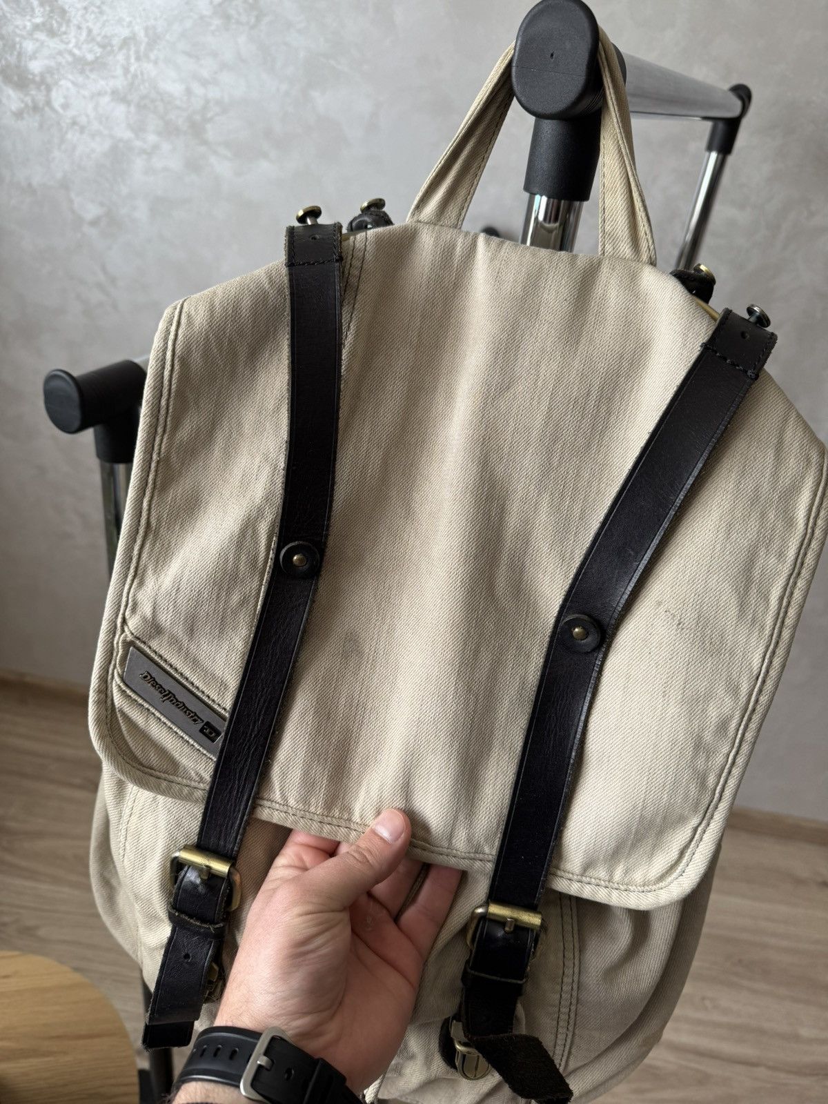 Diesel Vintage Y2K Diesel Japanese Style Beige Leather Backpack Bag Size ONE SIZE - 5 Thumbnail