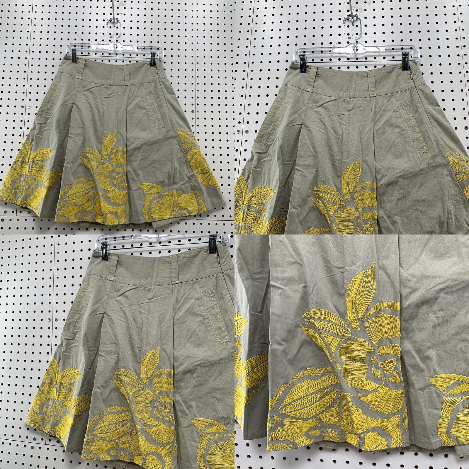 Anthropologie VINTAGE Anthropologie Floreat Skirt Womens Size 4 Tan Floral Pleated Ruffle Knee Length 26x21.5 Womens Size 27" / US 4 / IT 40 - 8 Thumbnail