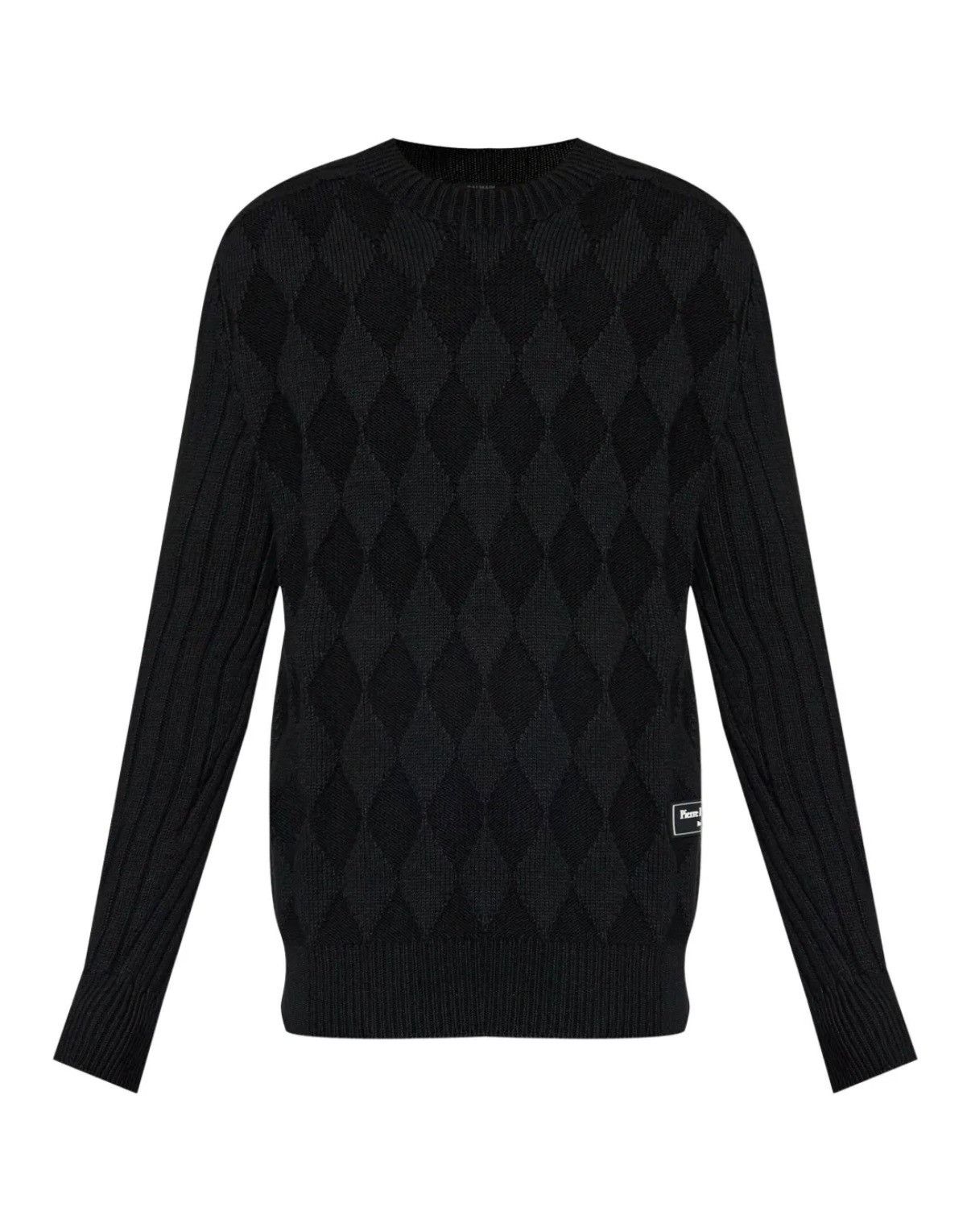 Balmain o1mt1gz0126 Chunky Diamond Jacquard Sweater in Black Size US L / EU 52-54 / 3 - 1 Thumbnail