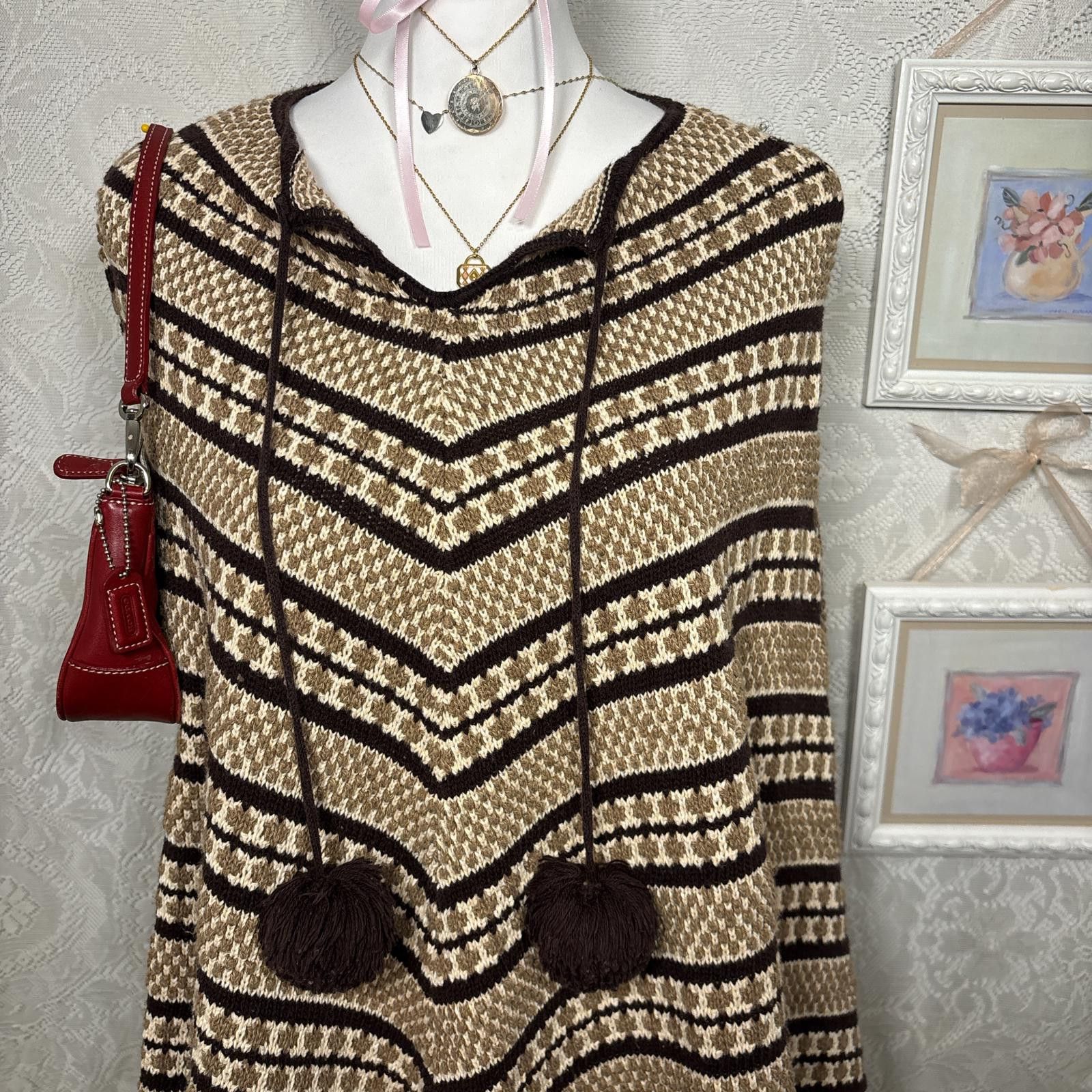 Other vintage y2k brown striped shaw with pom poms Size ONE SIZE - 6 Thumbnail