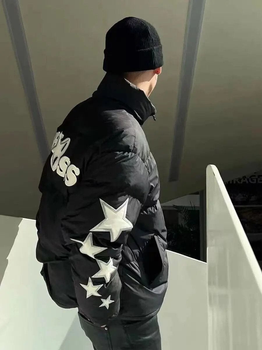 image of Vintage Street Star Printed Winter Thick Coat in Black, Men's (Size Medium)