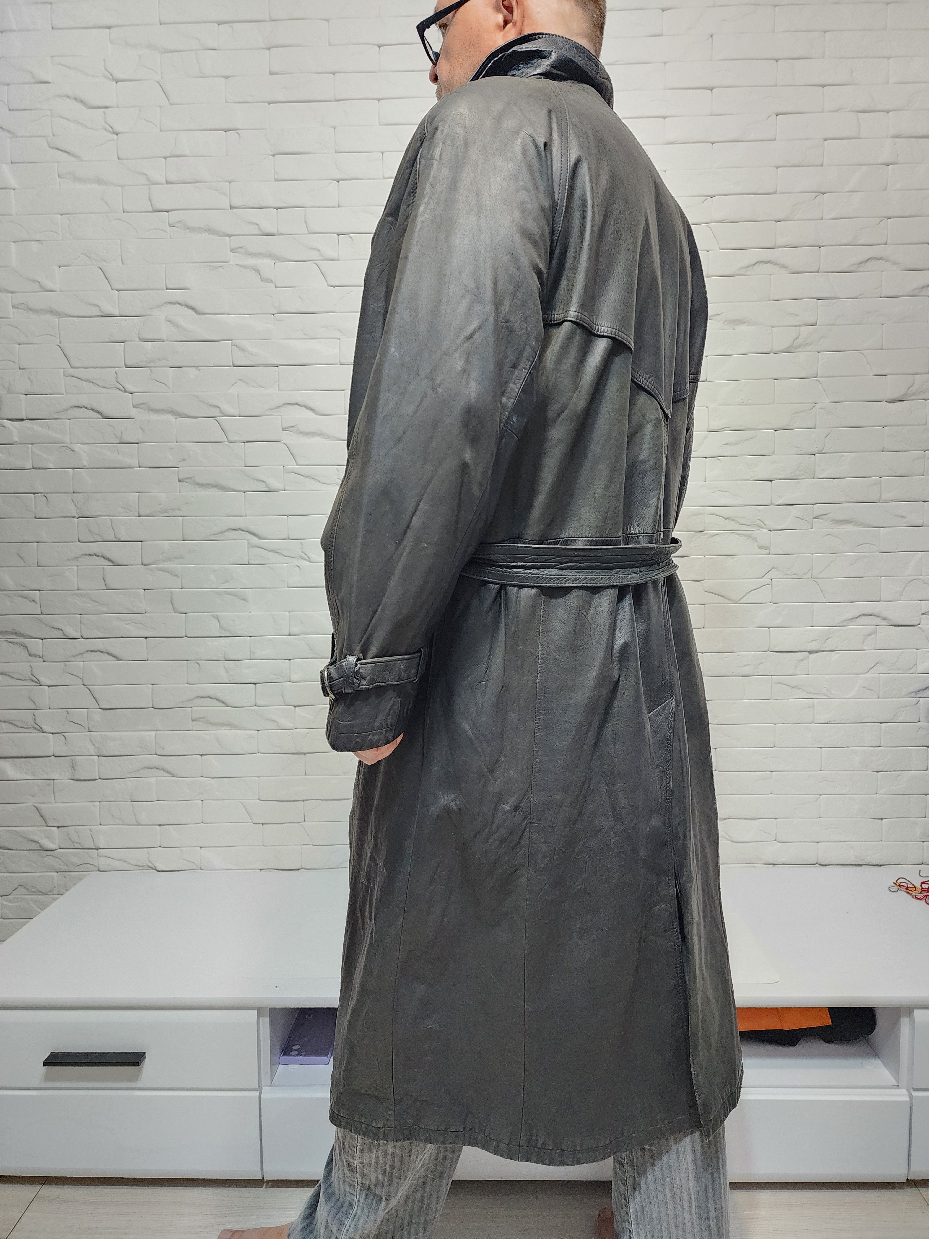 Designer Men's leather trench coat. Long leather men's coat. Size US XL / EU 56 / 4 - 7 Thumbnail