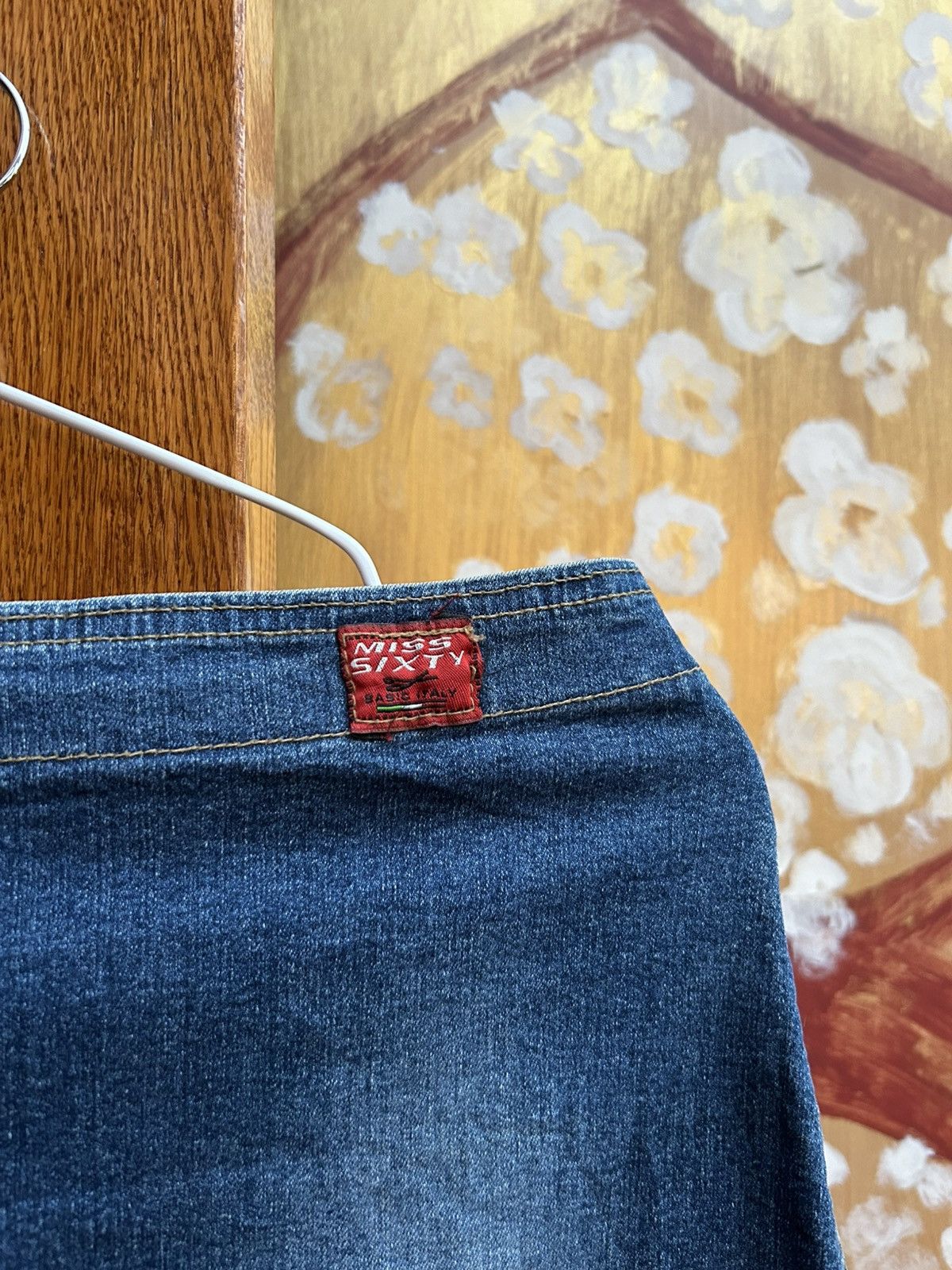 Miss Sixty Y2K Miss Sixty Washed Denim Mini Skirt Wide Belt Slit Front Size 32" / US 10 / IT 46 - 4 Thumbnail