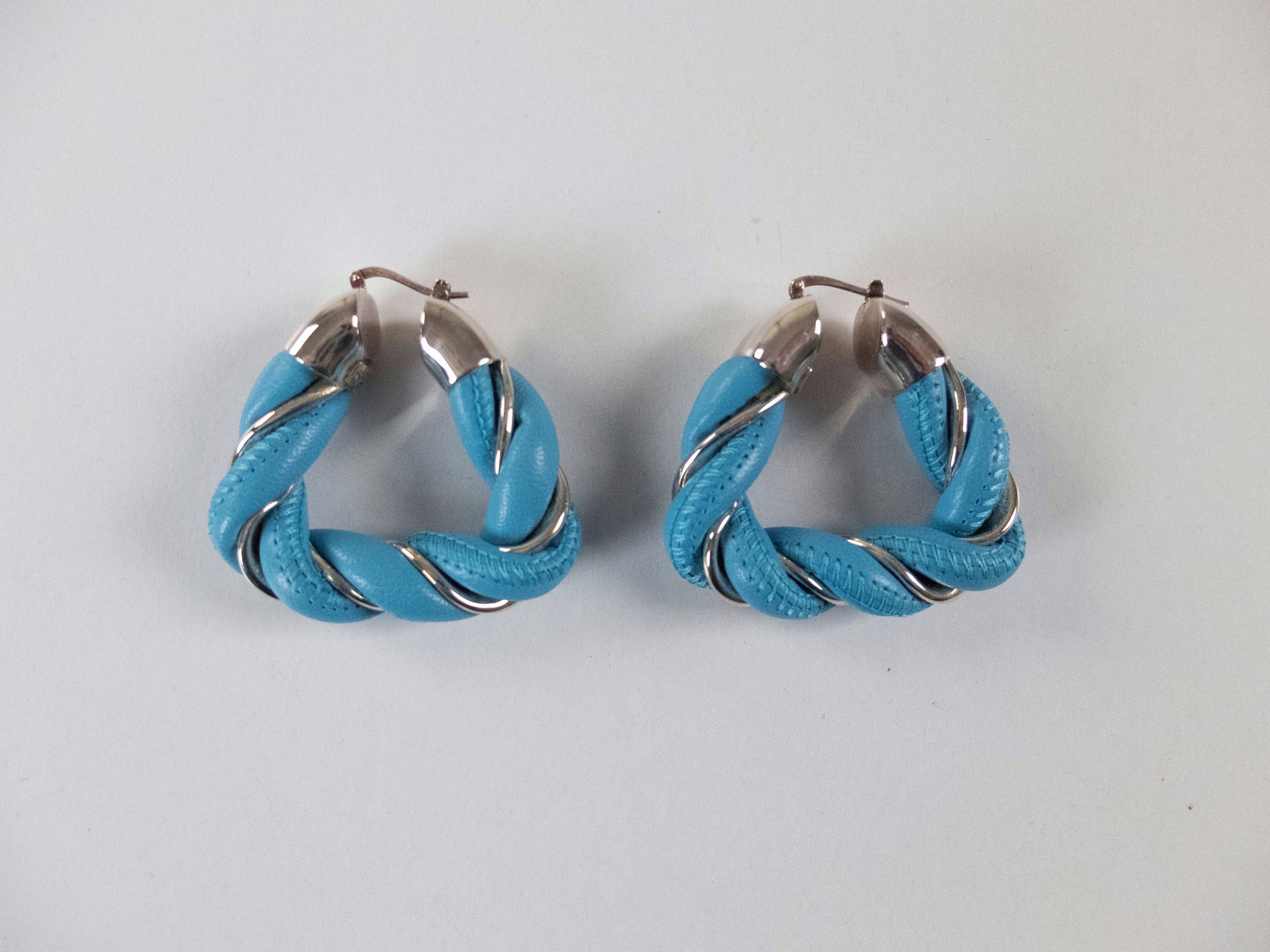 Bottega Veneta BOTTEGA VENETA Twist triangle blue leather silver earrings q Size ONE SIZE - 1 Thumbnail