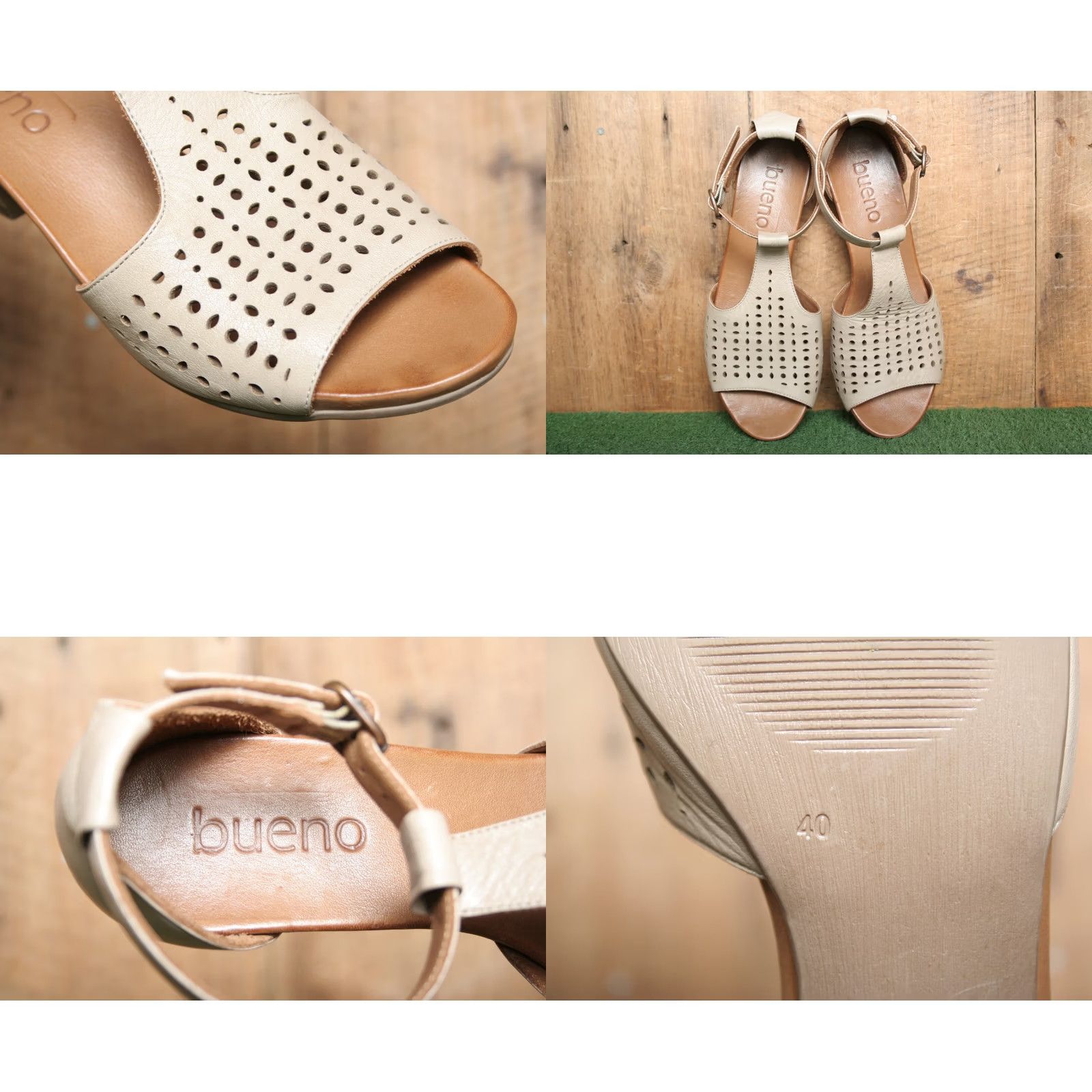 Vintage BUENO Brown Leather Perforated Heeled Ankle T-Strap Sandals EU 40 ≈ US 9.5 Women Buckle Shirt? Size US 10 / IT 40 - 8 Thumbnail