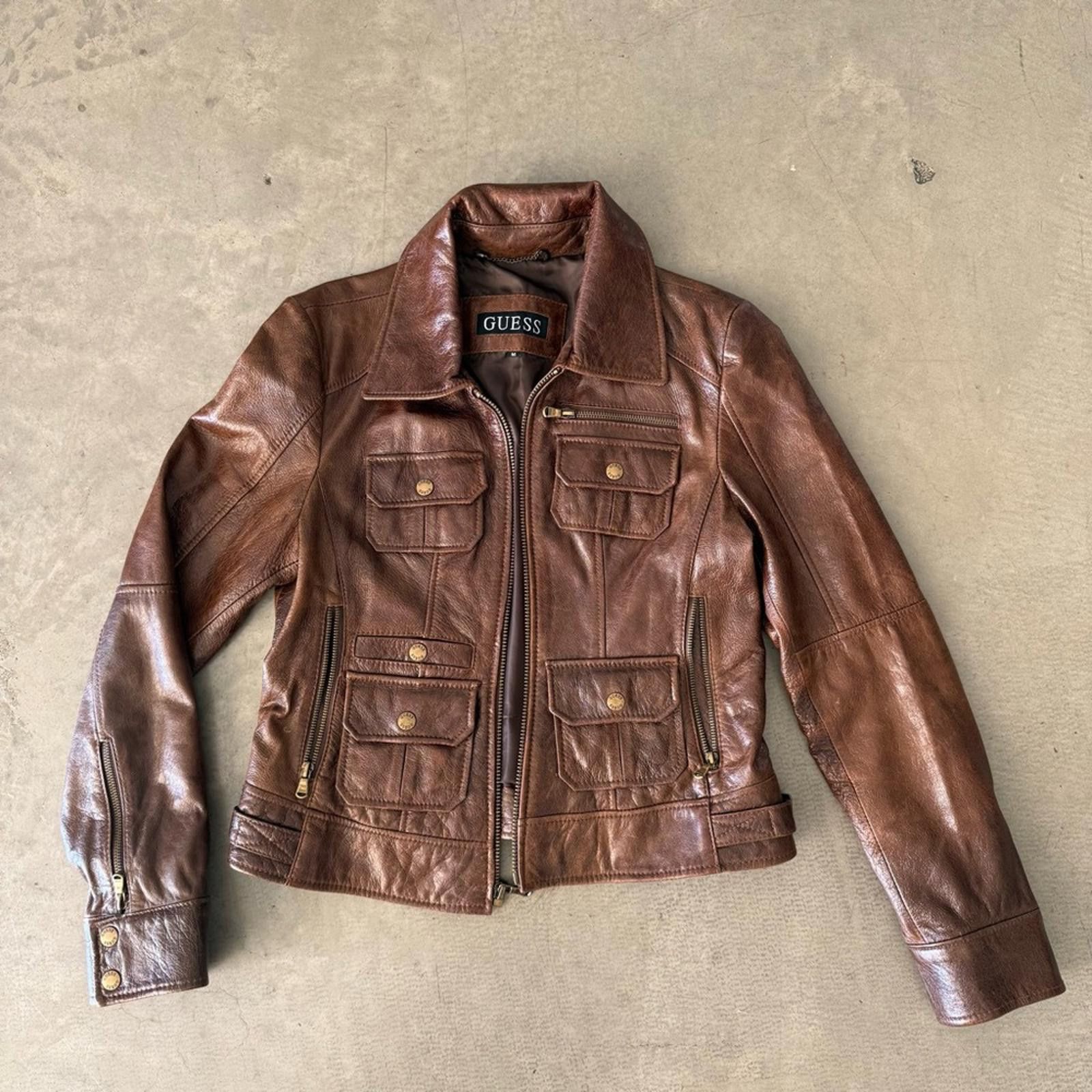 Guess Guess / Leather Moto Utility Jacket / Brown Size M / US 6-8 / IT 42-44 - 1 Thumbnail