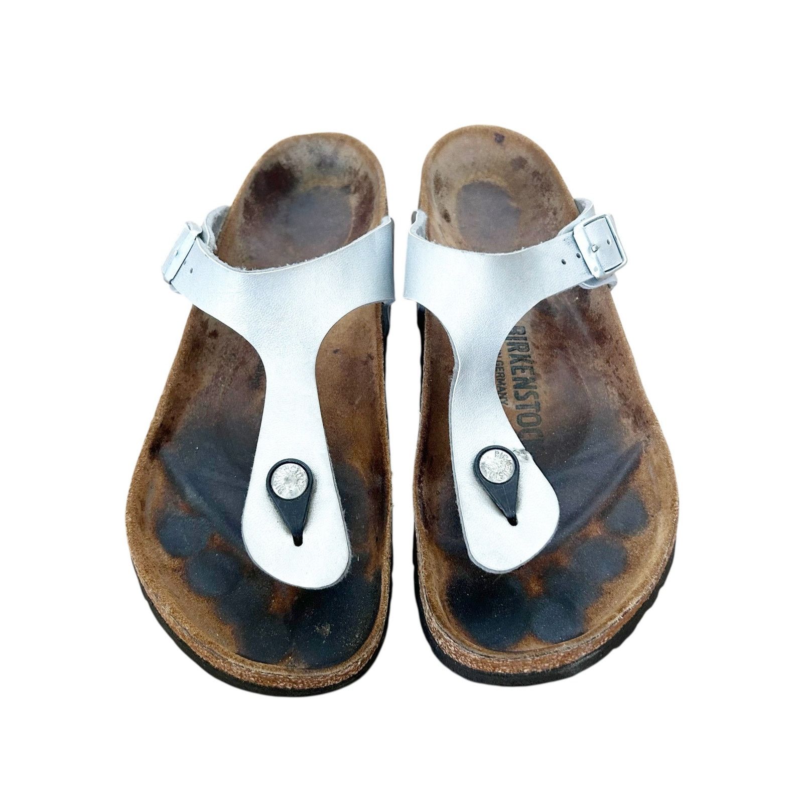 Birkenstock Birkenstock Gizeh Silver Metallic Sandals Sz 7 Size US 7 / IT 37 - 2 Thumbnail