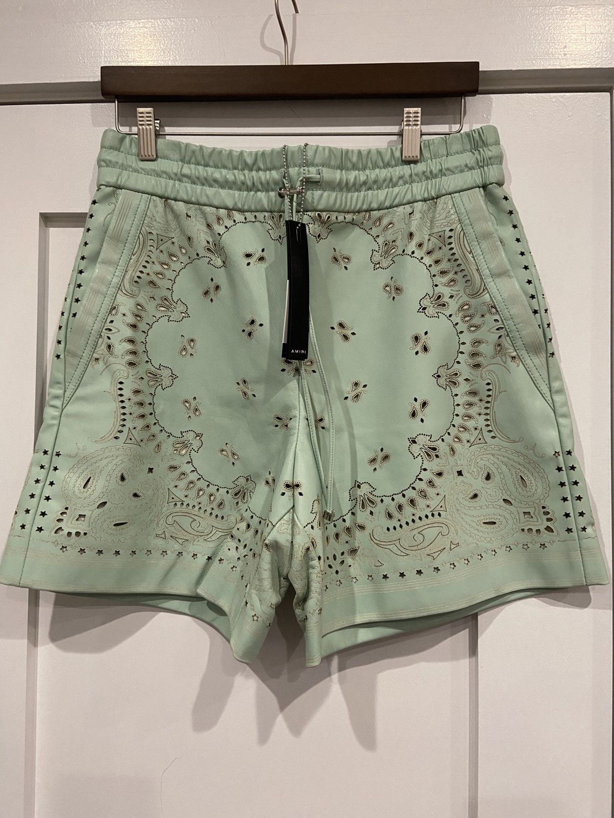 Amiri Amiri green bandana leather shorts ($1.9k) Size US 32 / EU 48 - 1 Thumbnail