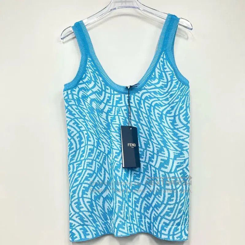 Fendi Fendi Women's XS Blue Logo Print Tank Top . Size XS / US 0-2 / IT 36-38 - 1 Thumbnail