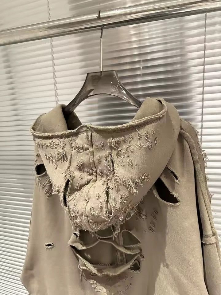 Other Distressed Loose Zipper Washed Hip Hop Beige Jacket Hoodie Size US M / EU 48-50 / 2 - 4 Thumbnail