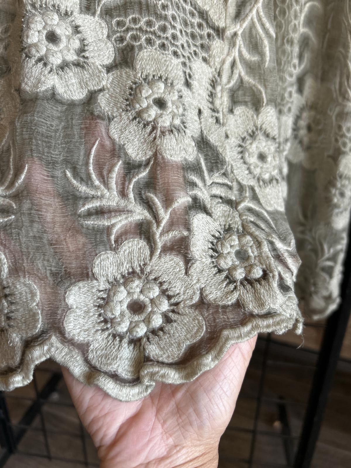 Designer Gretty Zueger Silk Dress Sz L Grey Floral Sheer Embroidered Size L / US 10 / IT 46 - 5 Thumbnail