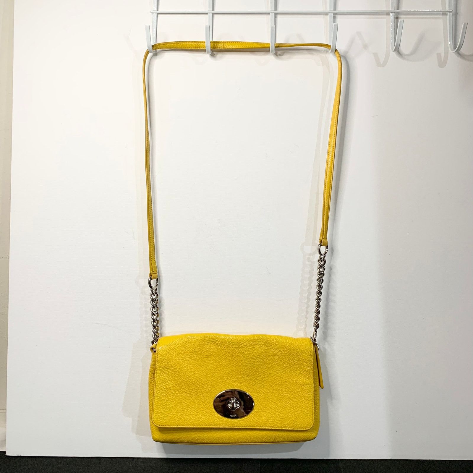 Coach Crosstown Crossbody Bag. With Chain Detail & Turnlock in Yellow, Women's