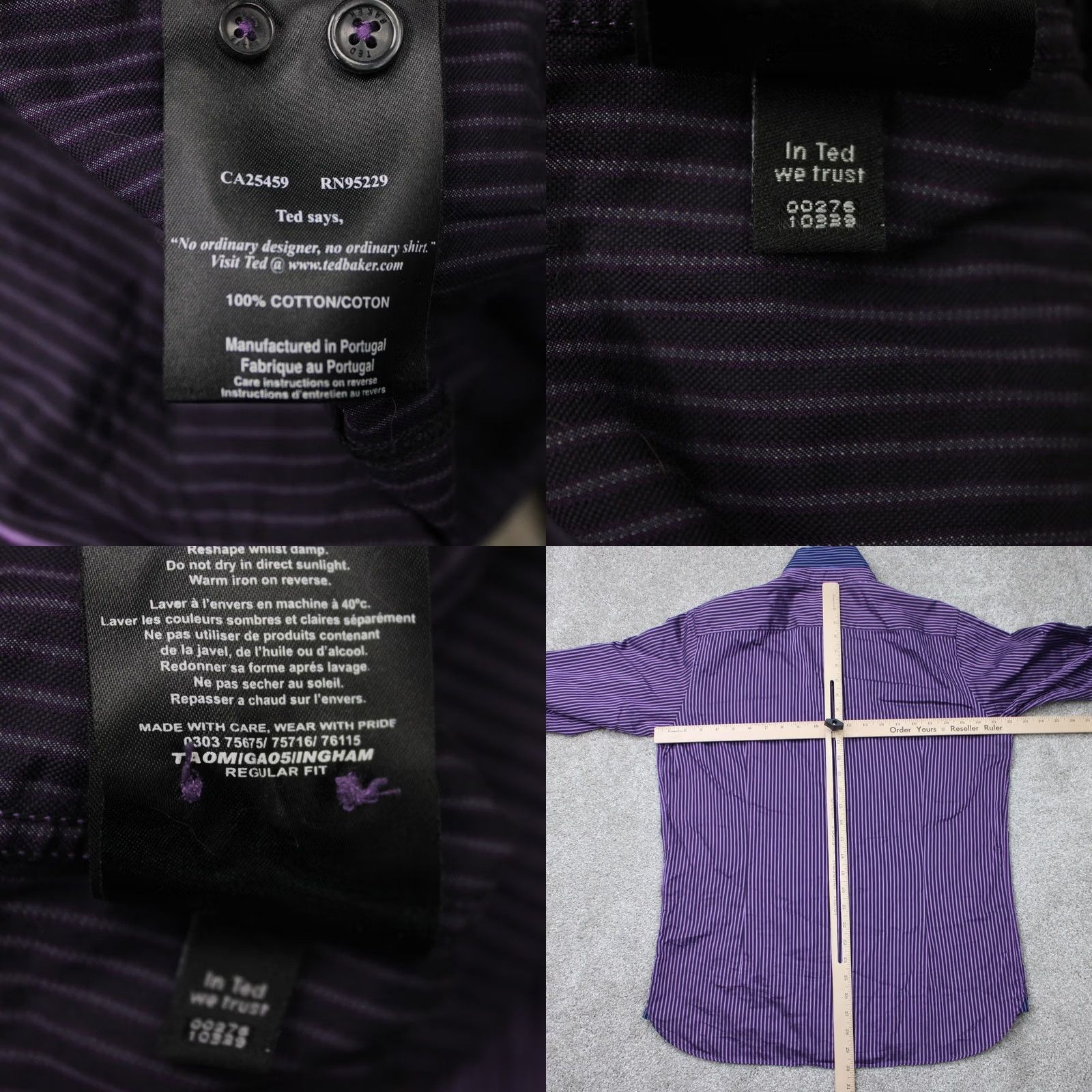 Ted Baker Ted Baker London Shirt Mens 3/ Medium Purple/Blue Button-Up 100% Cotton Striped Long Sleeve Button-Down Casual Business Cap Size US M / EU 48-50 / 2 - 8 Thumbnail