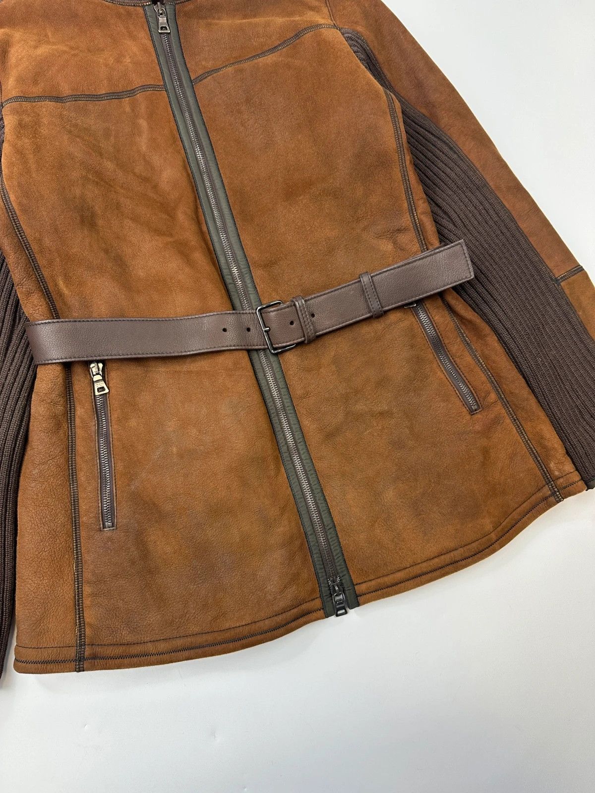 Prada Prada Sport FW01-05 Brown Leather & Wool Belted Coat Size L / US 10 / IT 46 - 5 Thumbnail
