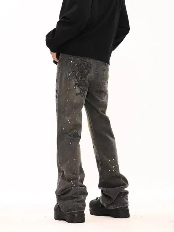 Japanese Brand VIBE Vintage dark patched jeans with splashes of ink Size US 30 / EU 46 - 8 Thumbnail