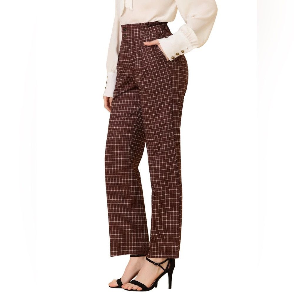 Designer Vintage Women's Plaid Relaxed Fit Pants Brown Medium 10 Size 30" / US 8 / IT 44 - 1 Thumbnail