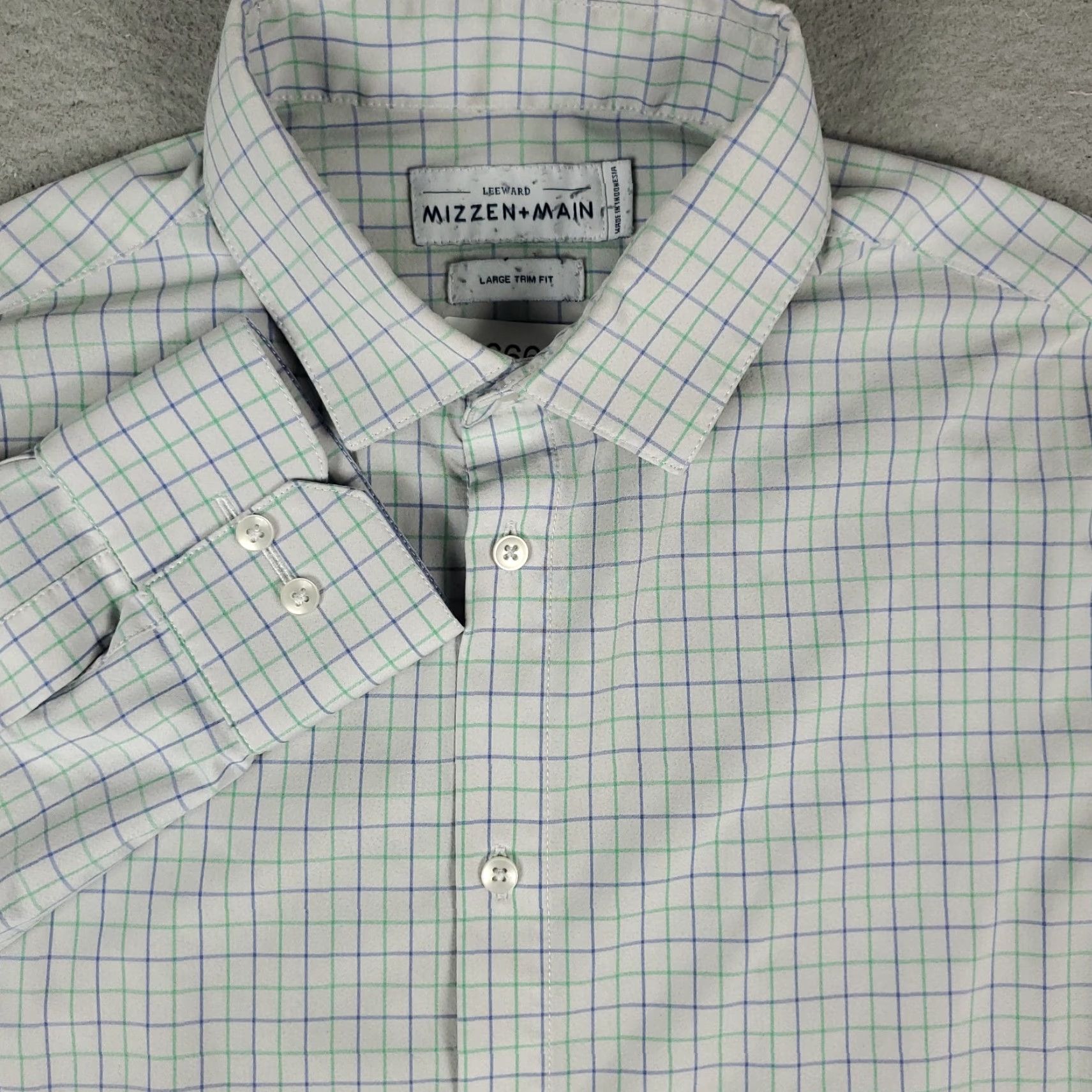 Mizzen+Main Mizzen+Main Shirt Mens L Gray Blue Check Slim Fit Stretch Button Up Shirt Size US L / EU 52-54 / 3 - 2 Thumbnail