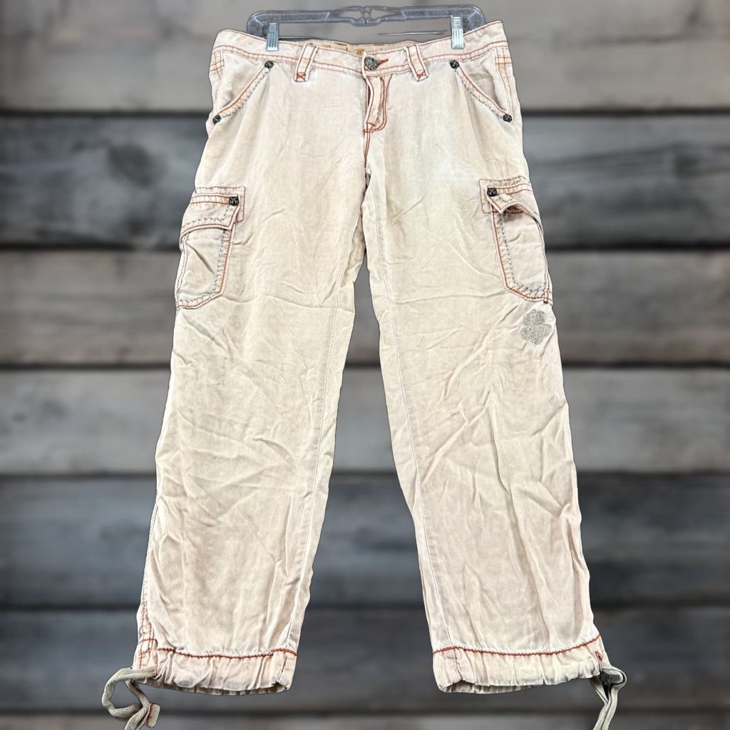 Vintage Rock Revival Pants Mens 30x27 Beige Cargo Straight Leg Regular Fit Thick Stitch Cotton Canvas Size US 30 / EU 46 - 1 Thumbnail