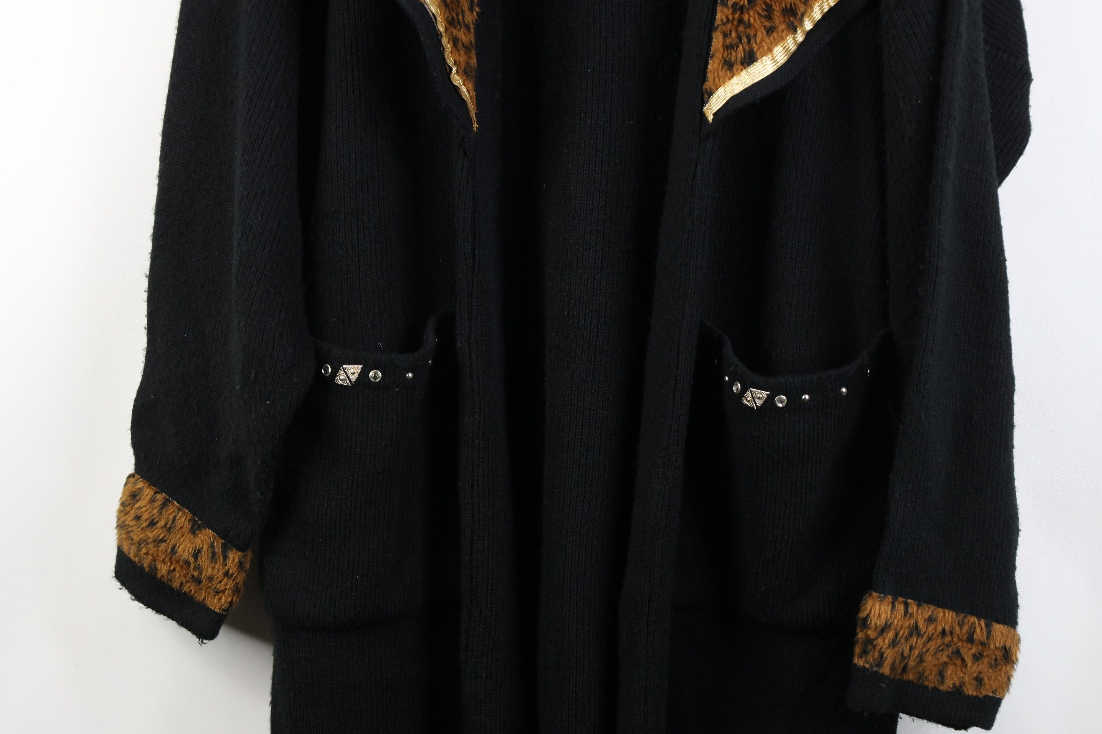 Vintage Vintage 90s Streetwear Knit Sun Feather Leopard Sweater Size ONE SIZE - 3 Thumbnail