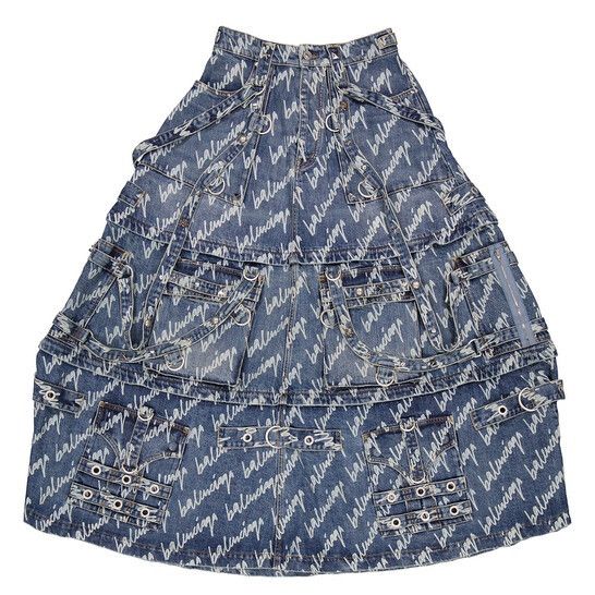 Balenciaga 🔥SUPER RARE🔥 Raver Denim All over Logo Skirt Size US 30 / EU 46 - 1 Thumbnail