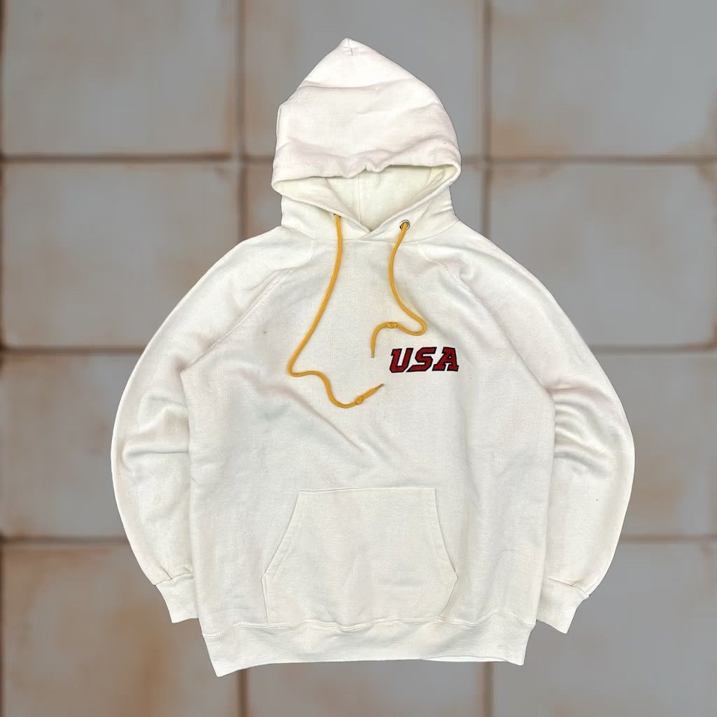 Champion VINTAGE Champion Hoodie Sweatshirt XL White USA 80s Raglan Sleeve 50/50 Blend Mens Size US XL / EU 56 / 4 - 1 Thumbnail