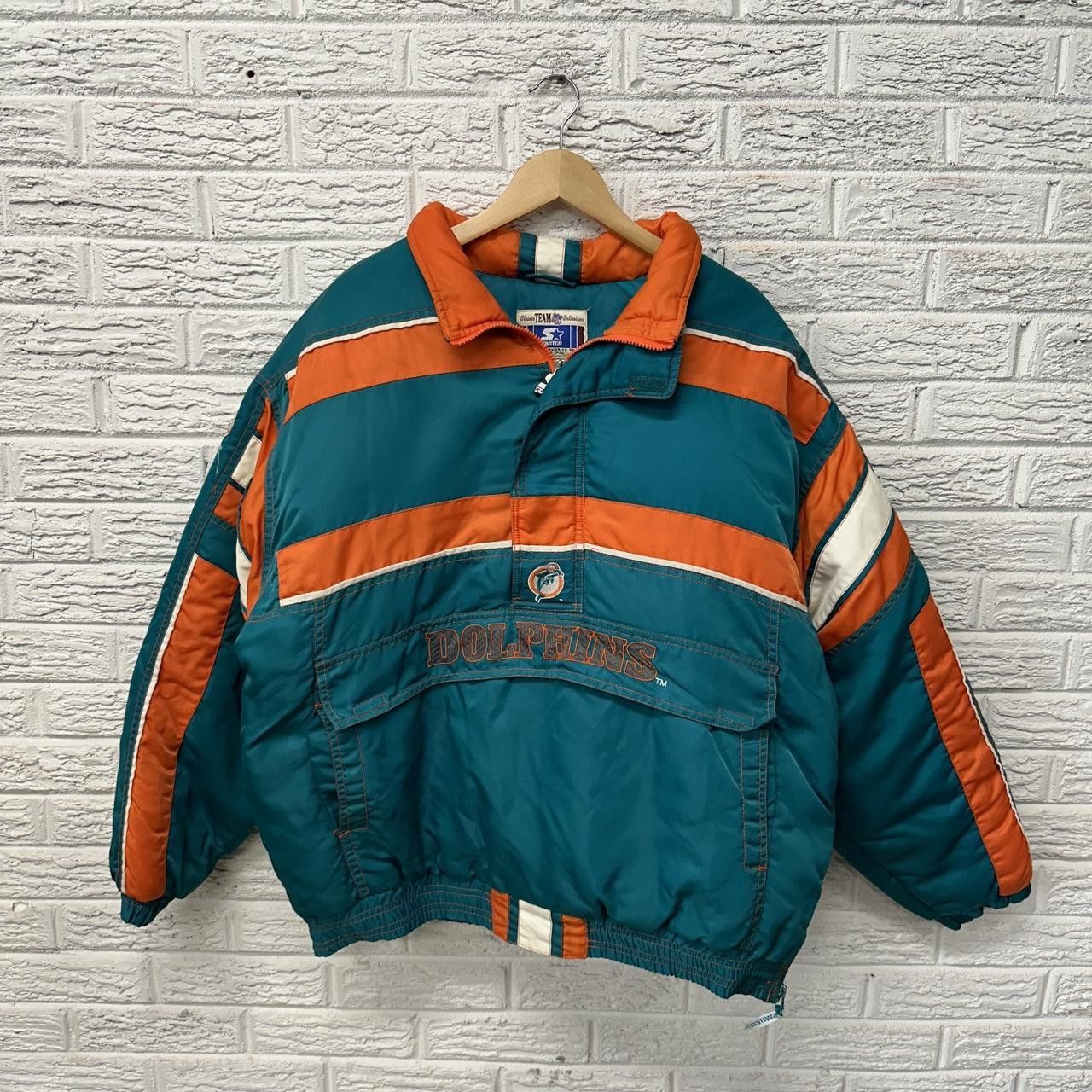 image of Vintage Nfl Miami Dolphins Quarter Zip Starter Puffer in Green, Men's (Size XL)