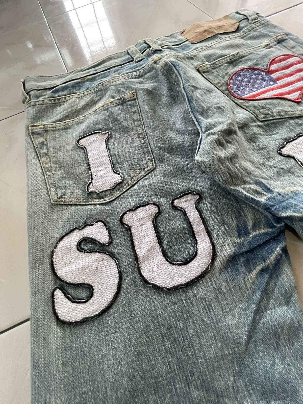Hysteric Glamour Point Loma Japan I Love ❤️ Surf Patched Faded Wash Jeans Size US 34 / EU 50 - 5 Thumbnail