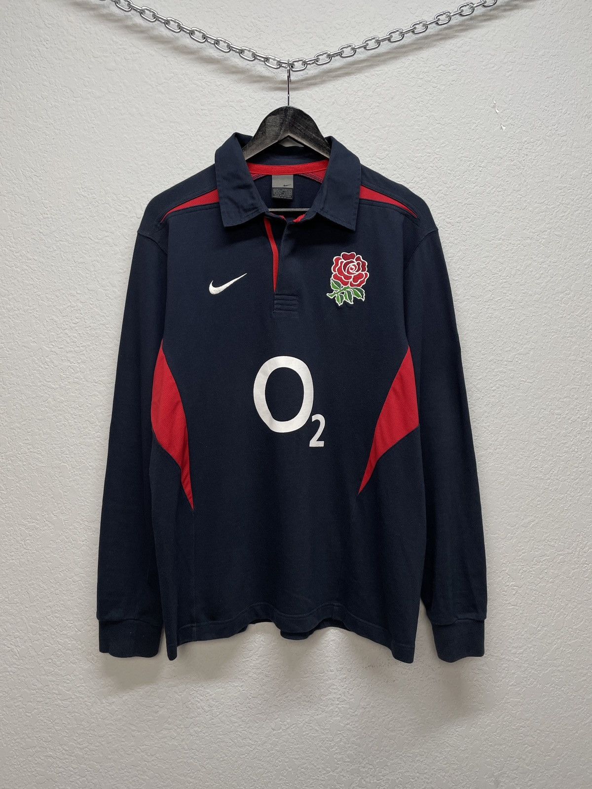 Vintage Y2K Nike England World Cup 2003 Rugby Polo Longsleve