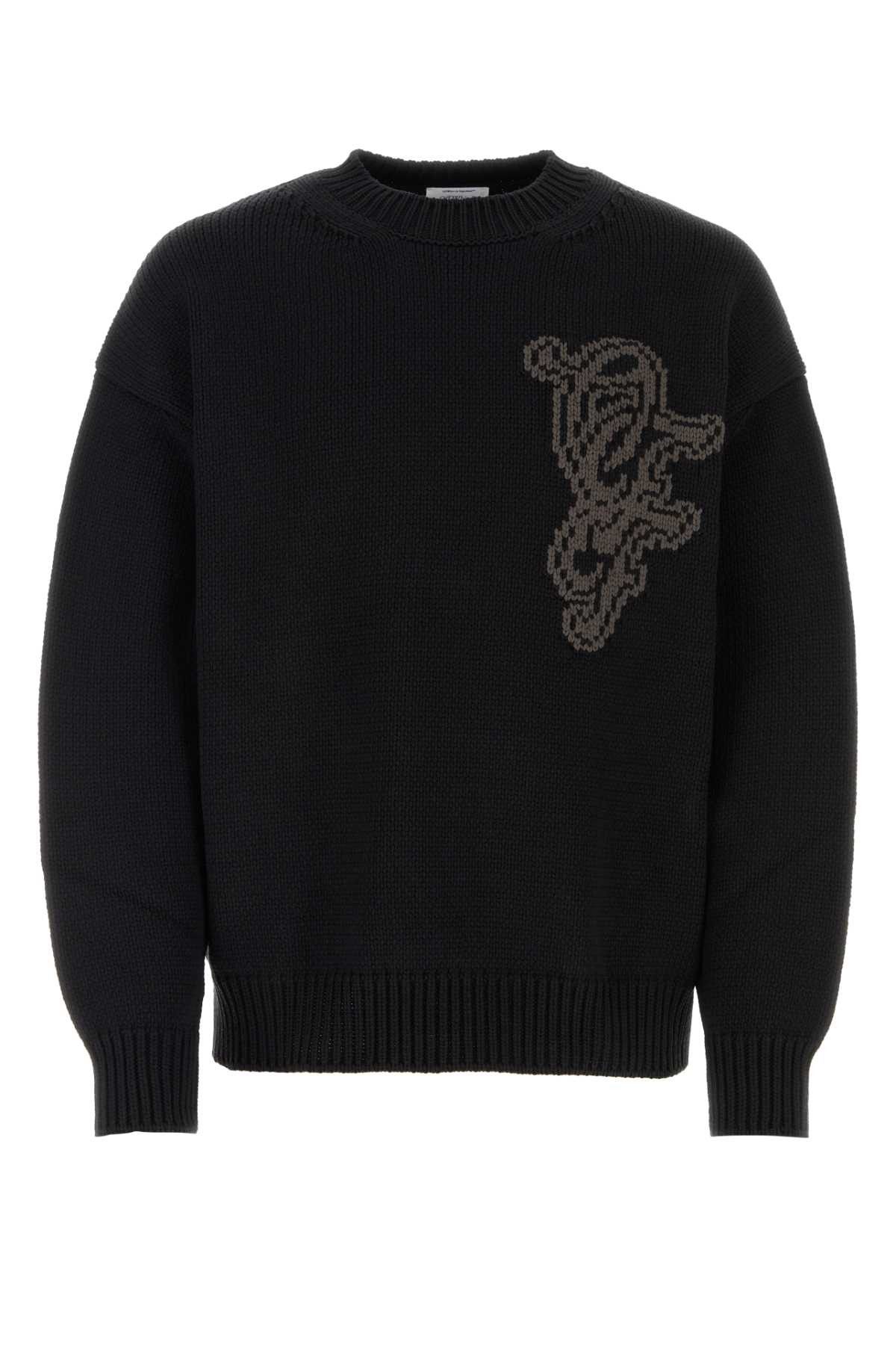 image of Off White Black Cotton Blend Oversize Sweater, Men's (Size Medium)