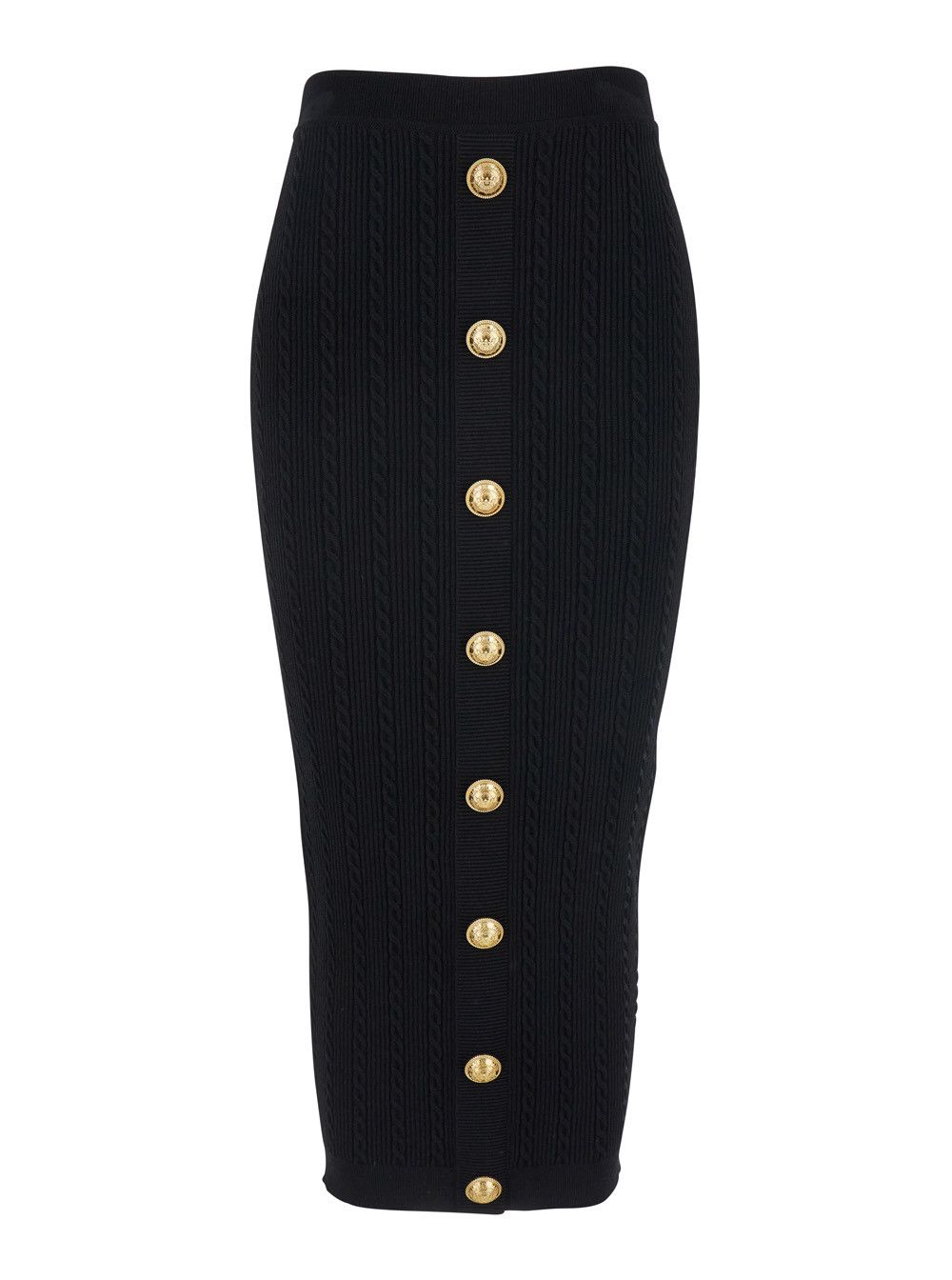 Balmain Black Skirt with Logo Buttons and Zip Closure in Viscose Blend Woman Size 28" / US 6 / IT 42 - 1 Thumbnail