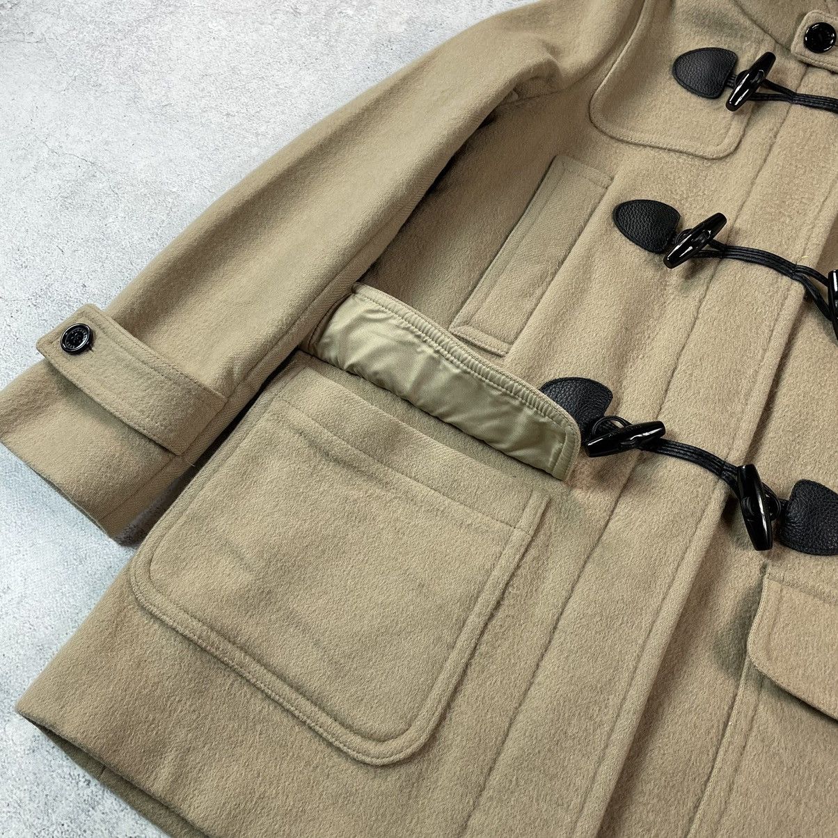 Burberry Brit Check Lined Wool Blend Duffle Coat In Beige