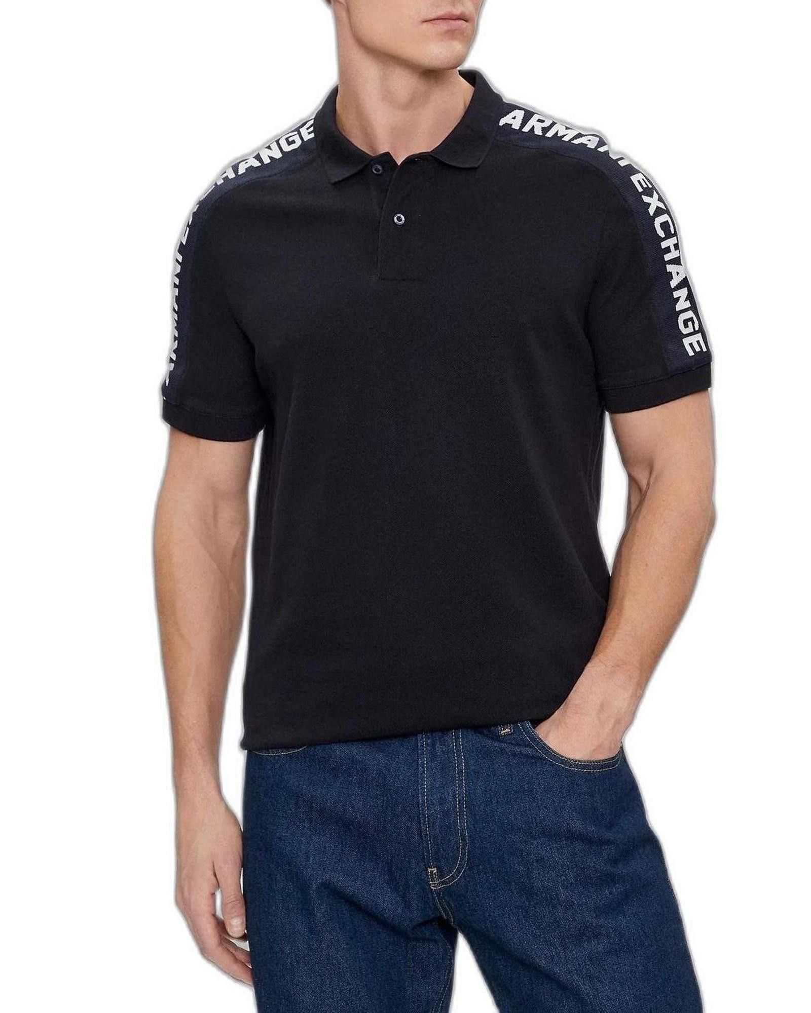 image of Armani Exchange Printed Cotton S Polo Shirt With Short Sleeves in Blue, Men's (Size Medium)