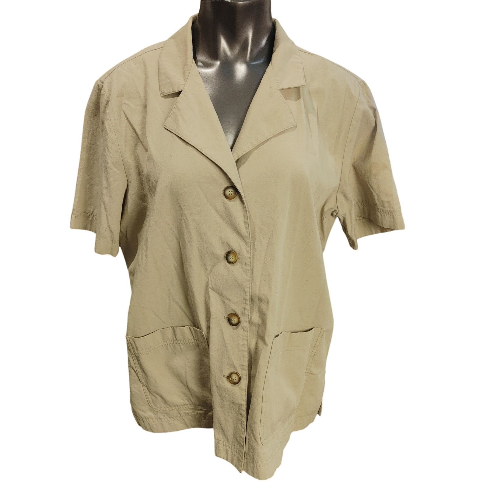 Other Cricket Lane Womens LG Beige Button Front Short Sleeve Shirt Size L / US 10 / IT 46 - 1 Thumbnail