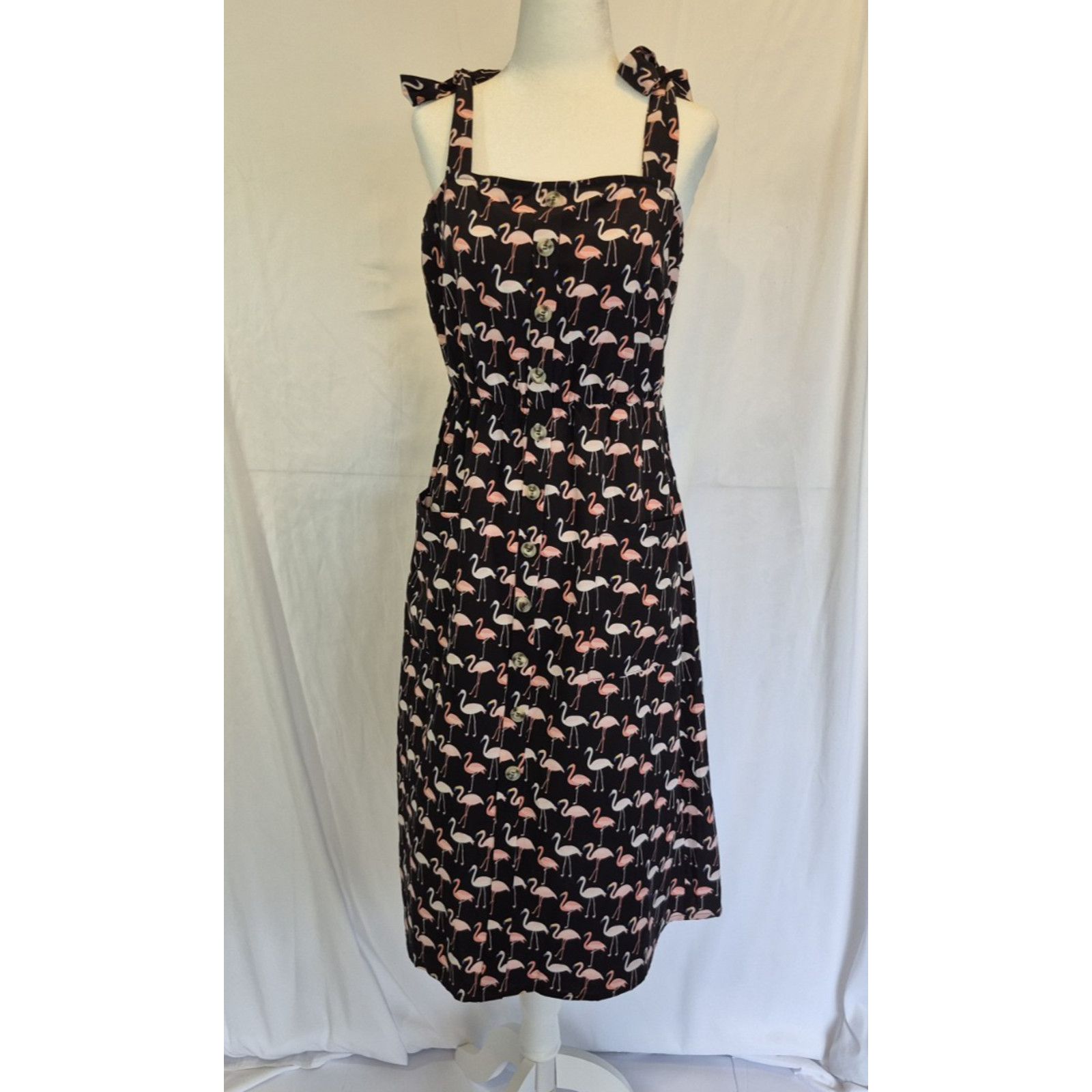 Other New Yumi Black Smocked Pink Flamingo Print Flare Dress US 8 Size M / US 6-8 / IT 42-44 - 1 Thumbnail